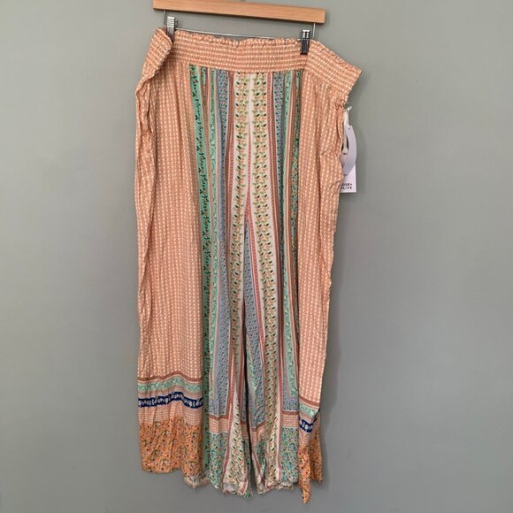 NEW Rose & Olive lightweight elastic pull on waist patchwork wide leg pants - Picture 1 of 11